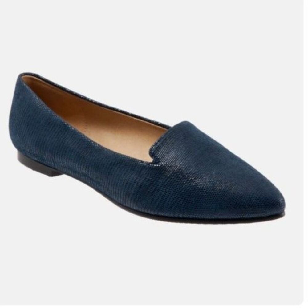 Trotters Women's Harlowe Navy Lizard Embossed Leather Flat Slip-on Size 8N